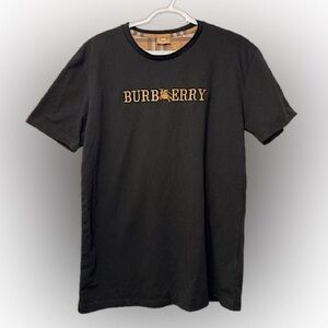 Burberry Black T Shirt Gold Embroidered Logo size M Men